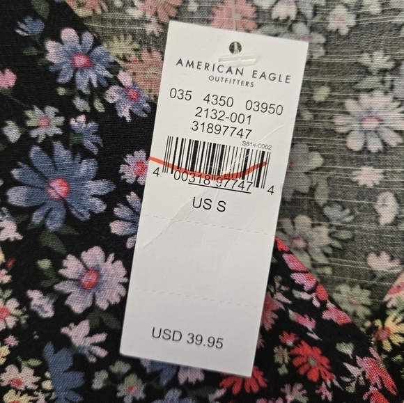 American Eagle Faux Wrap Balloon Sleeve Floral V-Neck Top S - Picture 7 of 8